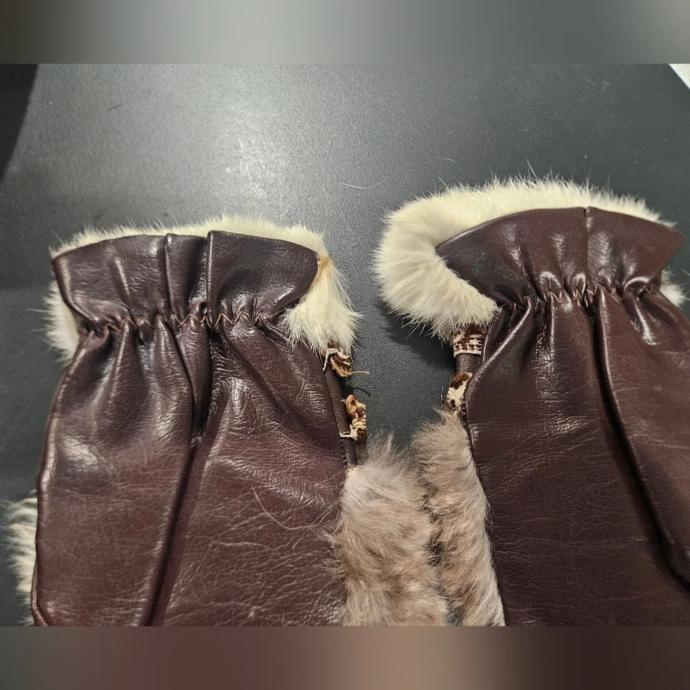 Luxury Vintage Leather & Fur Nordic Mittens Artisan Handmade Winter Gloves.